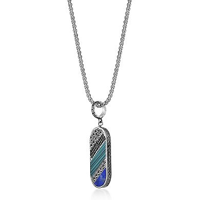 LYNX Men's Stainless Steel Black Spinel, Malachite & Blue Sodalite Pendant Necklace