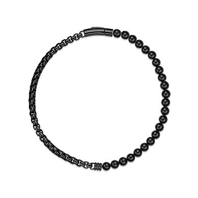 LYNX Men's Stainless Steel Black Agate Box Chain Wrap Bracelet