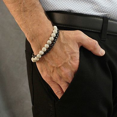 LYNX Men's Stainless Steel Howlite Beaded Box Chain Wrap Bracelet