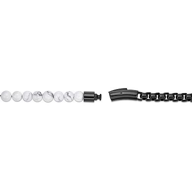 LYNX Men's Stainless Steel Howlite Beaded Box Chain Wrap Bracelet
