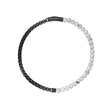 LYNX Men's Stainless Steel Howlite Beaded Box Chain Wrap Bracelet