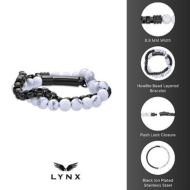LYNX Men's Stainless Steel Howlite Beaded Box Chain Wrap Bracelet