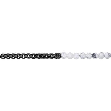 LYNX Men's Stainless Steel Howlite Beaded Box Chain Wrap Bracelet