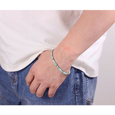 LYNX Men's Stainless Steel Green Agate Bead Bracelet