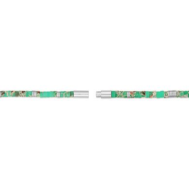 LYNX Men's Stainless Steel Green Agate Bead Bracelet