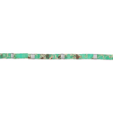 LYNX Men's Stainless Steel Green Agate Bead Bracelet