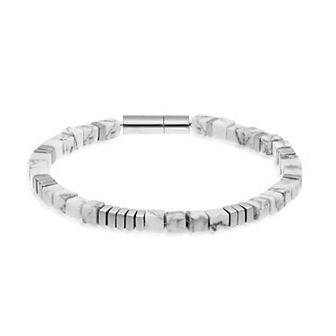 LYNX Men's Stainless Steel Howlite Bead Bracelet