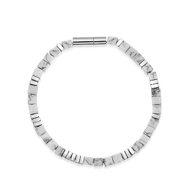LYNX Men's Stainless Steel Howlite Bead Bracelet