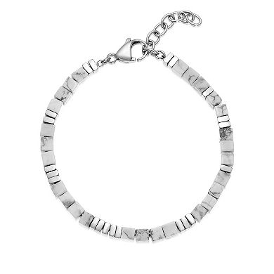 LYNX Men's Stainless Steel Howlite Bead Bracelet
