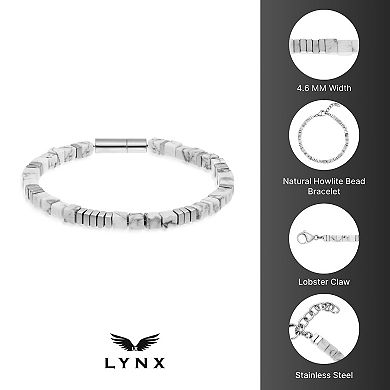 LYNX Men's Stainless Steel Howlite Bead Bracelet