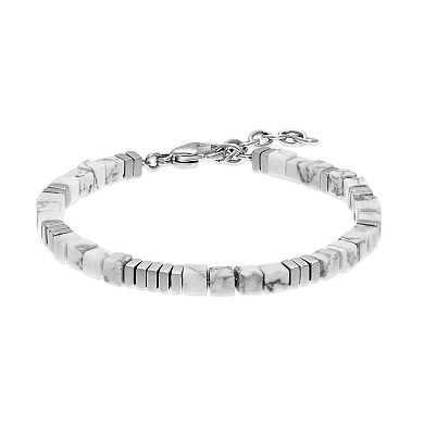 LYNX Men's Stainless Steel Howlite Bead Bracelet