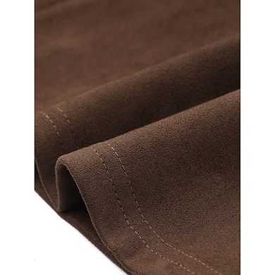 Faux Suede Trench Coat for Women's Notched Lapel Double Breasted Belted Long Sleeve Coats