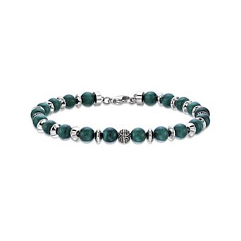 LYNX Men's Stainless Steel Malachite Bead Bracelet