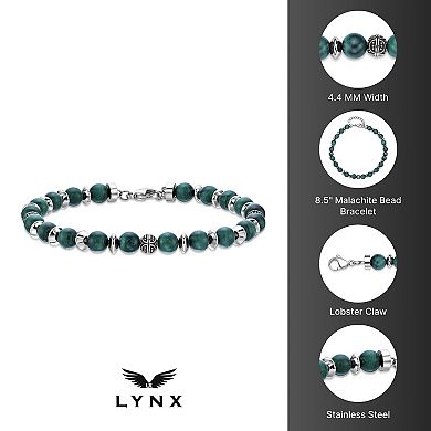 LYNX Men's Stainless Steel Malachite Bead Bracelet