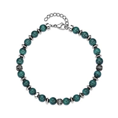 LYNX Men's Stainless Steel Malachite Bead Bracelet