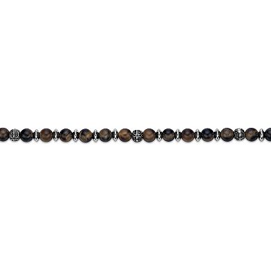 LYNX Tiger's Eye Quartz and Stainless Steel Alternating Beaded Men's Bracelet