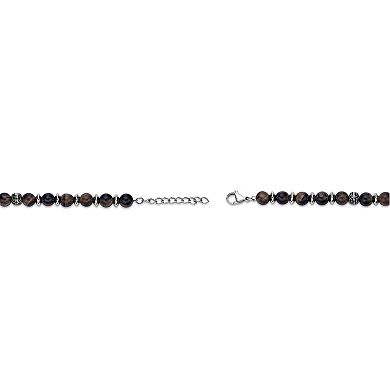 LYNX Tiger's Eye Quartz and Stainless Steel Alternating Beaded Men's Bracelet