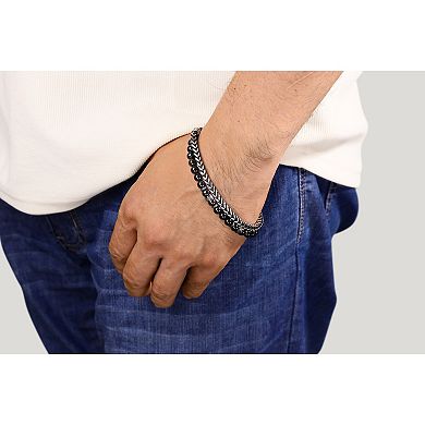 Men's LYNX Stainless Steel Chain and Black Agate Beaded Bracelet