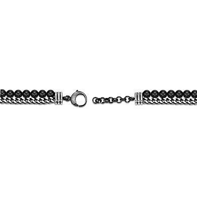 Men's LYNX Stainless Steel Chain and Black Agate Beaded Bracelet