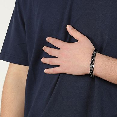 Men's LYNX Stainless Steel Chain and Black Agate Beaded Bracelet