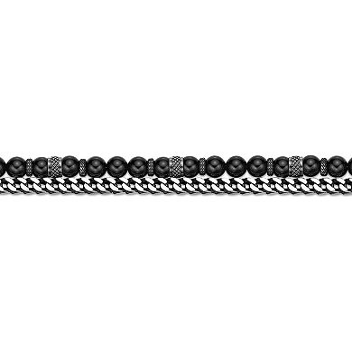 Men's LYNX Stainless Steel Chain and Black Agate Beaded Bracelet