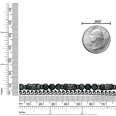 LYNX Men's Stainless Steel Green Tiger Eye Bead Bracelet