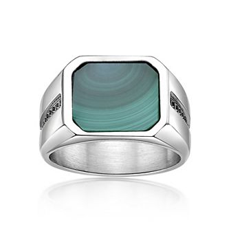 LYNX Men's Stainless Steel Malachite Black Spinel Ring