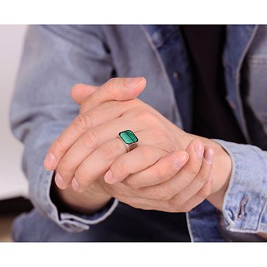 LYNX Men's Stainless Steel Malachite Black Spinel Ring