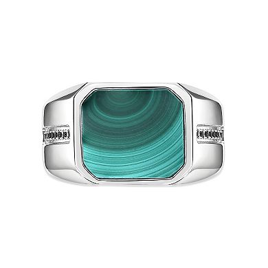 LYNX Men's Stainless Steel Malachite Black Spinel Ring