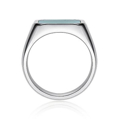 LYNX Men's Stainless Steel Malachite Black Spinel Ring
