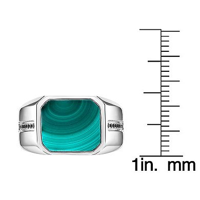 LYNX Men's Stainless Steel Malachite Black Spinel Ring