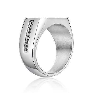 LYNX Men's Stainless Steel Malachite Black Spinel Ring