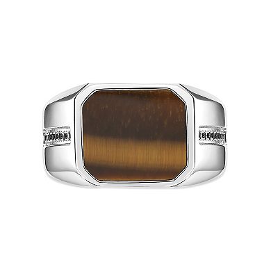 LYNX Men's Stainless Steel Tiger Eye Black Spinel Ring
