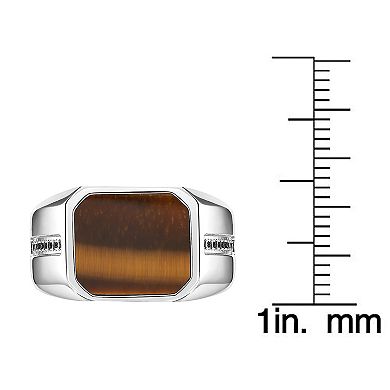 LYNX Men's Stainless Steel Tiger Eye Black Spinel Ring