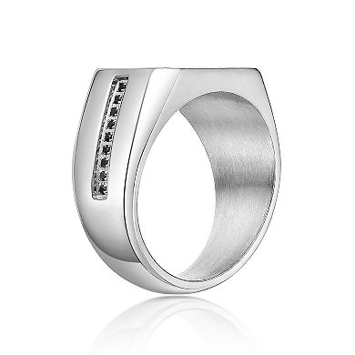 LYNX Men's Stainless Steel Tiger Eye Black Spinel Ring