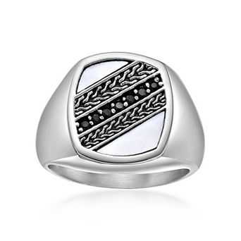 Men's LYNX Stainless Steel Mother of Pearl & Spinel Signet Ring