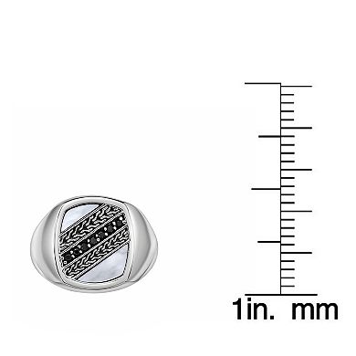 Men's LYNX Stainless Steel Mother of Pearl & Spinel Signet Ring