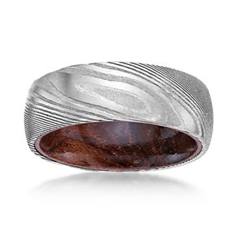LYNX Men's Damascus Steel Bubinga Wood Ring