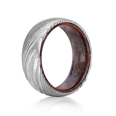LYNX Men's Damascus Steel Bubinga Wood Ring