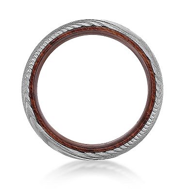 LYNX Men's Damascus Steel Bubinga Wood Ring