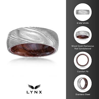 LYNX Men's Damascus Steel Bubinga Wood Ring