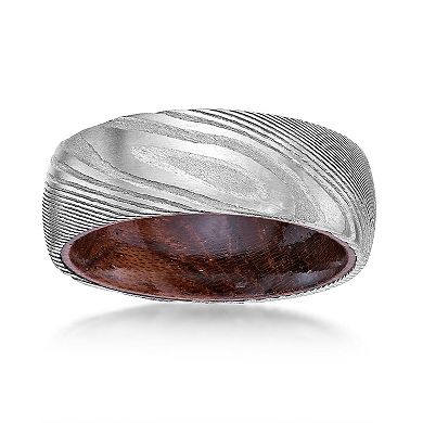 LYNX Men's Damascus Steel Bubinga Wood Ring