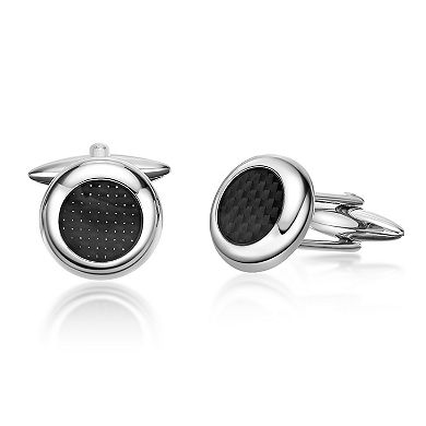 LYNX Men's Stainless Steel Black Cuff Links