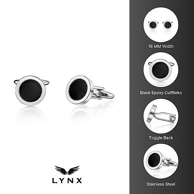 LYNX Men's Stainless Steel Black Resin Cuff Links