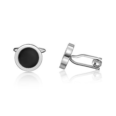LYNX Men's Stainless Steel Black Resin Cuff Links