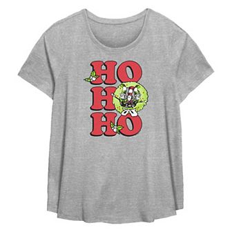 Plus Size Dr. Seuss The Cat In The Hat Christmas Wreath Ho Ho Ho Flowy Graphic Tee
