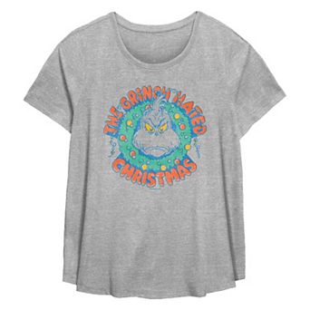 Plus Size Dr. Seuss The Grinch Hated Christmas Wreath Flowy Graphic Tee