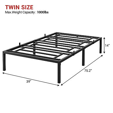 14 Inch Twin Size Metal Platform Bed Frame, Heavy Duty Steel Slat Support, No Box Spring Needed