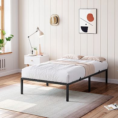 14 Inch Twin Size Metal Platform Bed Frame, Heavy Duty Steel Slat Support, No Box Spring Needed