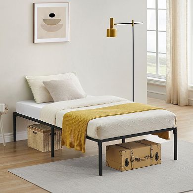 14 Inch Twin Size Metal Platform Bed Frame, Heavy Duty Steel Slat Support, No Box Spring Needed